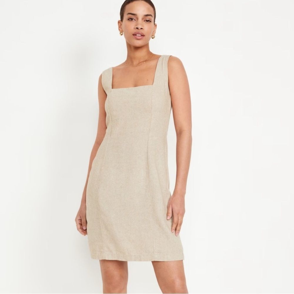 Old Navy Beige Linen Lagenlook Mini Dress NWT‎ Size Large